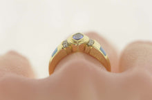 Load image into Gallery viewer, 14K Tanzanite Diamond Black Opal Statement Ring Size 7 Yellow Gold