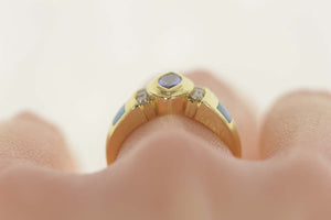 14K Tanzanite Diamond Black Opal Statement Ring Size 7 Yellow Gold