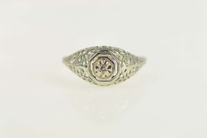 14K Art Deco Ornate Filigree Promise Engagement Ring Size 6 White Gold