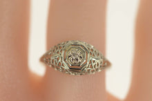 Load image into Gallery viewer, 14K Art Deco Ornate Filigree Promise Engagement Ring Size 6 White Gold