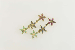 14K Emerald Sapphire Diamond Flower Dangle Earrings Yellow Gold