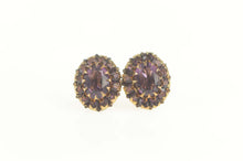 Load image into Gallery viewer, 14K Victorian Oval Amethyst Halo Screw Back Earrings Yellow Gold