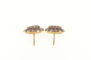 14K Victorian Oval Amethyst Halo Screw Back Earrings Yellow Gold