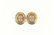 Load image into Gallery viewer, 14K Victorian Oval Amethyst Halo Screw Back Earrings Yellow Gold