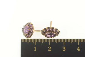 14K Victorian Oval Amethyst Halo Screw Back Earrings Yellow Gold