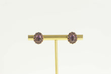 Load image into Gallery viewer, 14K Victorian Oval Amethyst Halo Screw Back Earrings Yellow Gold