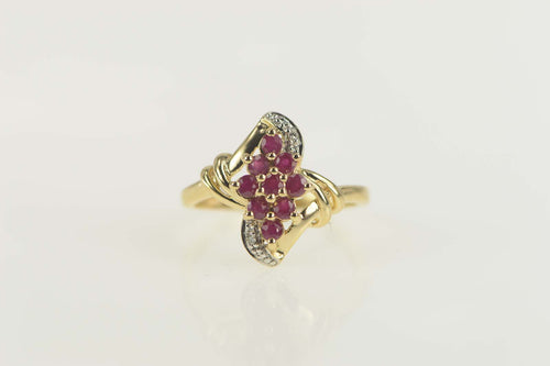 14K Natural Ruby Cluster Diamond Accent Bypass Ring Size 7 Yellow Gold