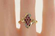 Load image into Gallery viewer, 14K Natural Ruby Cluster Diamond Accent Bypass Ring Size 7 Yellow Gold