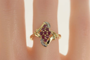 14K Natural Ruby Cluster Diamond Accent Bypass Ring Size 7 Yellow Gold
