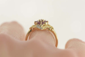 14K Natural Ruby Cluster Diamond Accent Bypass Ring Size 7 Yellow Gold