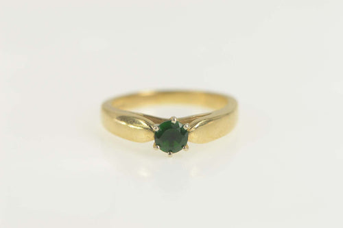 14K Classic Round Syn. Emerald Solitaire Ring Size 8 Yellow Gold