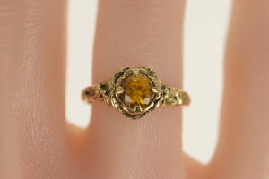 10K 1940's Floral Syn. Citrine Promise Rose Ring Size 6.75 Yellow Gold