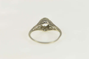 14K Art Deco 4.2mm Filigree Engagement Setting Ring Size 4.75 White Gold