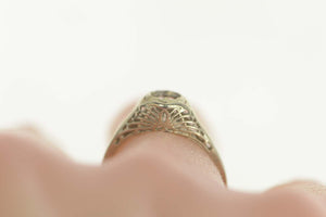 14K Art Deco 4.2mm Filigree Engagement Setting Ring Size 4.75 White Gold