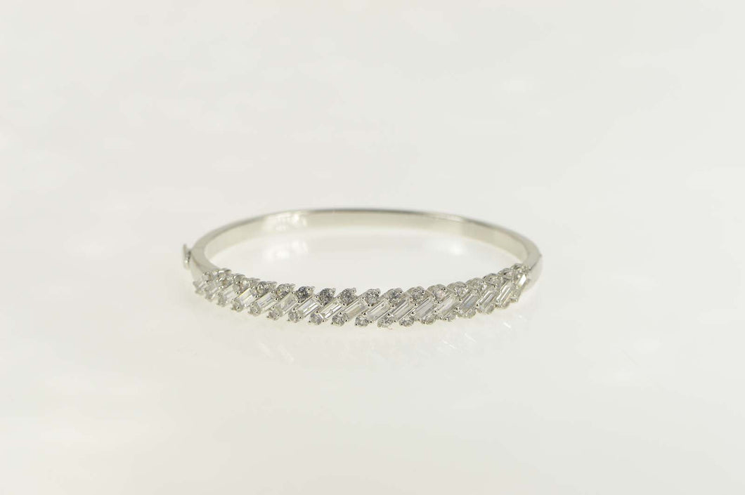 Sterling Silver Baguette & Round Cubic Zirconia Bangle Bracelet 7