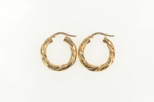 18K Grooved Twist Geometric Puffy Hoop Earrings Rose Gold