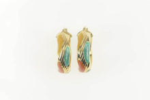 Load image into Gallery viewer, 14K Pastel Enamel Zig Zag Grooved Hollow Hoop Earrings Yellow Gold