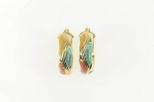 14K Pastel Enamel Zig Zag Grooved Hollow Hoop Earrings Yellow Gold