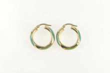 Load image into Gallery viewer, 14K Pastel Enamel Zig Zag Grooved Hollow Hoop Earrings Yellow Gold