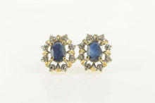 Load image into Gallery viewer, 14K Oval Sapphire Diamond Halo Classic Stud Earrings Yellow Gold