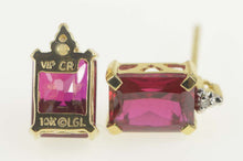 Load image into Gallery viewer, 10K Emerald Cut Syn. Ruby Diamond Accent Stud Earrings Yellow Gold