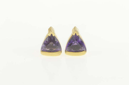 14K Trillion Amethyst Solitaire Geometric Stud Earrings Yellow Gold