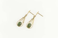Load image into Gallery viewer, 14K Oval Nephrite Retro Filigree Tear Drop Dangle Earrings Yellow Gold