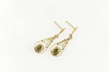 Load image into Gallery viewer, 14K Oval Nephrite Retro Filigree Tear Drop Dangle Earrings Yellow Gold