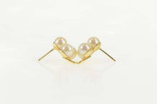 Load image into Gallery viewer, 14K 1960&#39;s Pearl Cluster Clover Shamrock Stud Earrings Yellow Gold