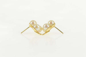 14K 1960's Pearl Cluster Clover Shamrock Stud Earrings Yellow Gold