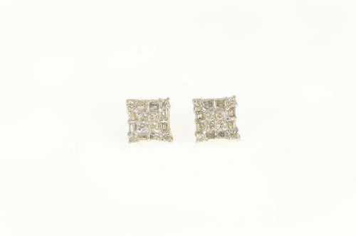 14K 0.36 Ctw Diamond Square Cluster Stud Earrings Yellow Gold