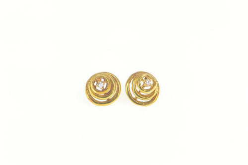 18K Retro Diamond Solitaire Tiered Circle Stud Earrings Yellow Gold