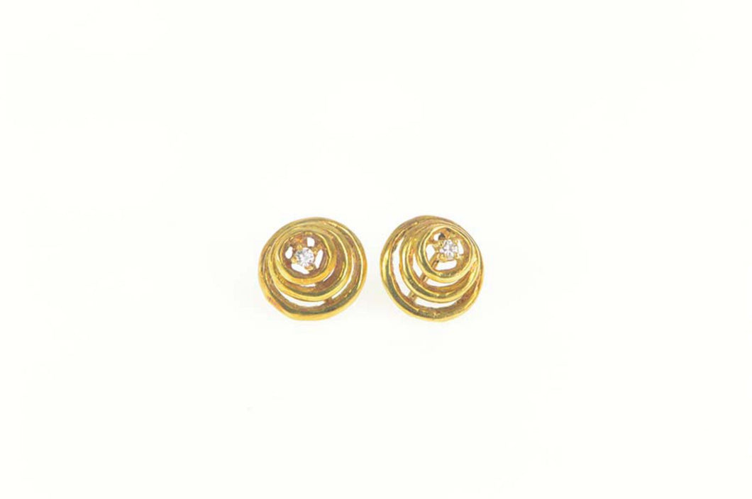 18K Retro Diamond Solitaire Tiered Circle Stud Earrings Yellow Gold