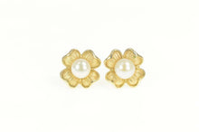Load image into Gallery viewer, 14K Dogwood Flower Pearl Statement Stud Earrings Yellow Gold