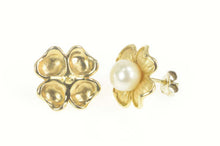 Load image into Gallery viewer, 14K Dogwood Flower Pearl Statement Stud Earrings Yellow Gold