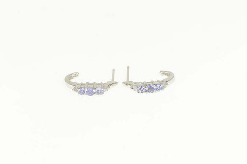 14K Tanzanite Diamond Accent Semi Hoop Curved Earrings White Gold