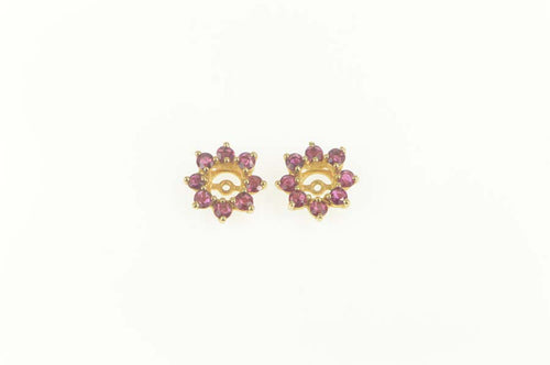 14K Natural Ruby Halo Stud Enhancer Earring Jackets Yellow Gold