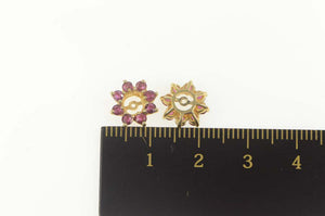 14K Natural Ruby Halo Stud Enhancer Earring Jackets Yellow Gold