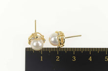 Load image into Gallery viewer, 14K Classic Pearl Ornate Diamond Accent Stud Earrings Yellow Gold