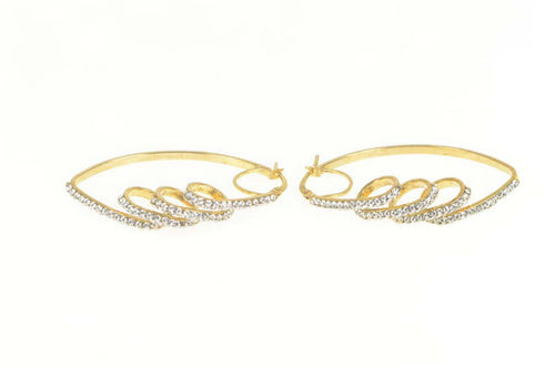 Sterling Silver Pave Rhinestone Encrusted Twist Oval Hoop Earrings