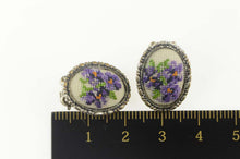 Load image into Gallery viewer, Base Metal Cross Stitch Violets Bouquet Flower Clip Back Earrings