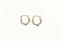 Load image into Gallery viewer, 10K Two Tone Scalloped Puffy Huggies Hoop Earrings White Gold