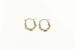 10K Two Tone Scalloped Puffy Huggies Hoop Earrings White Gold