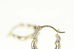 10K Two Tone Scalloped Puffy Huggies Hoop Earrings White Gold