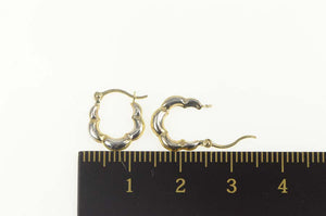 10K Two Tone Scalloped Puffy Huggies Hoop Earrings White Gold