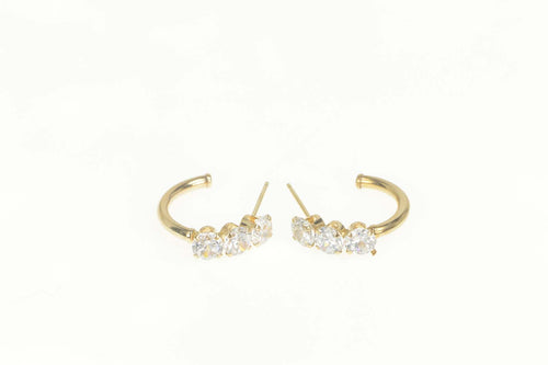10K Three Stone CZ Semi Hoop Classic Earrings Yellow Gold