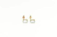 Load image into Gallery viewer, 10K Oval Blue Topaz Classic Solitaire Stud Earrings Yellow Gold