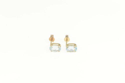 10K Oval Blue Topaz Classic Solitaire Stud Earrings Yellow Gold