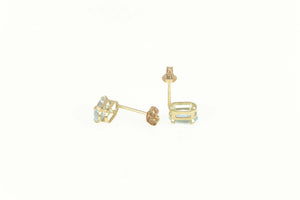 10K Oval Blue Topaz Classic Solitaire Stud Earrings Yellow Gold