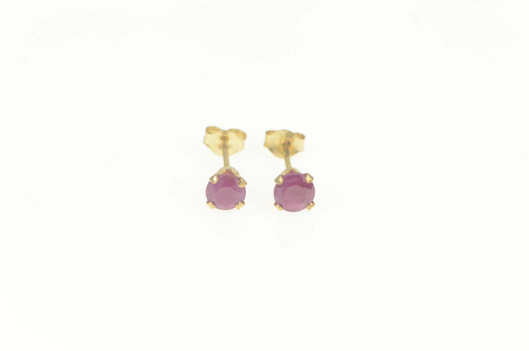 14K Round Natural Ruby Solitaire Classic Stud Earrings Yellow Gold